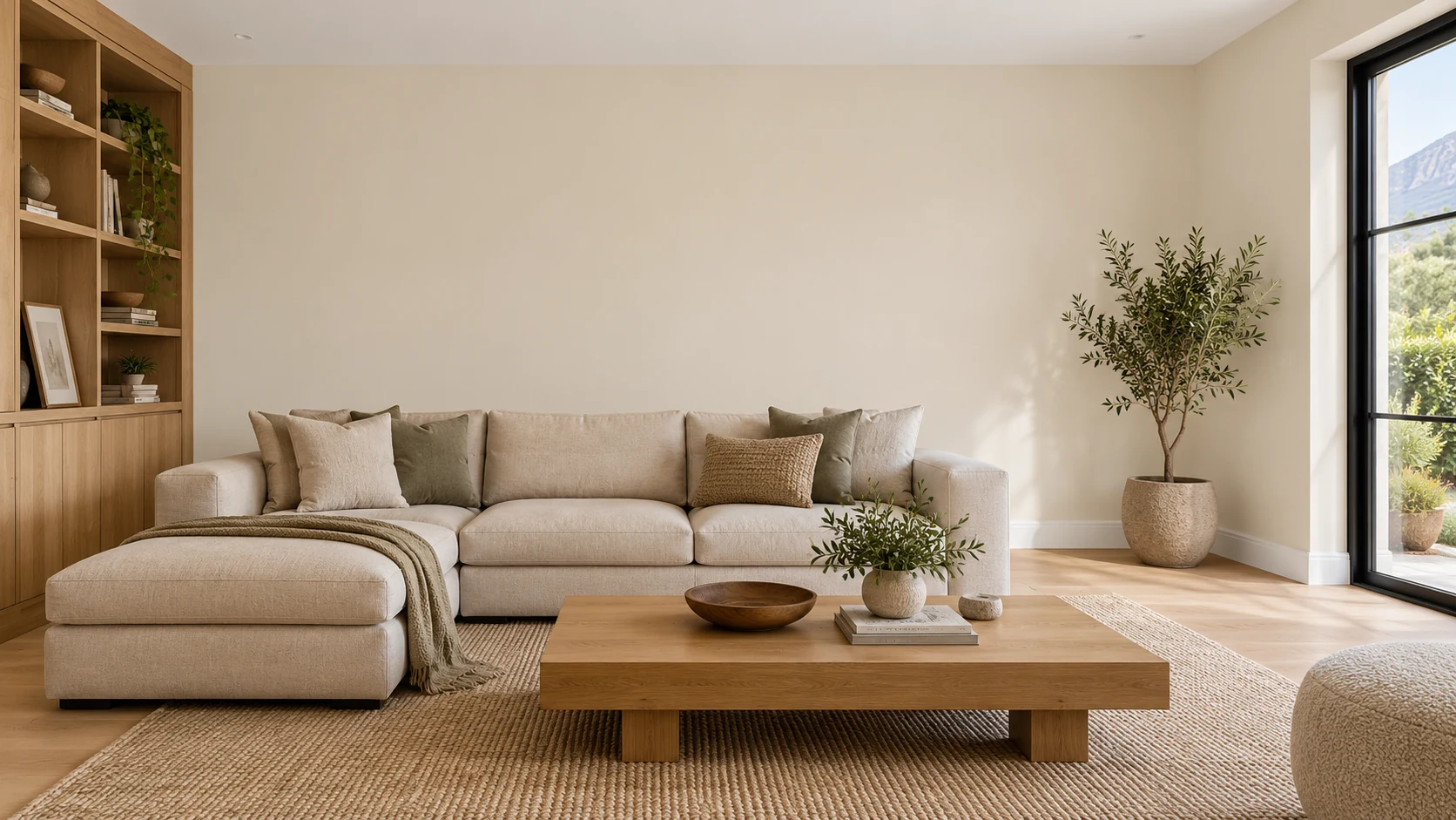 Living room with freshly painted Warm chalk walls